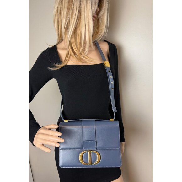 Christian Dior 30 Montaigne Smooth Calfskin Box Dark Denim Bag - Picture 12 of 16